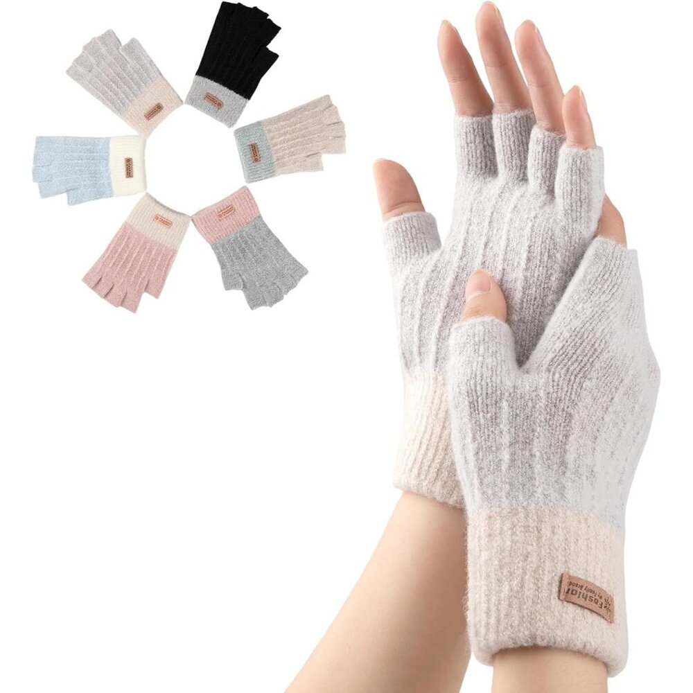 Women's Purple Half Finger Fingerless Knitted Fall Winter Warm Mittens Gloves
